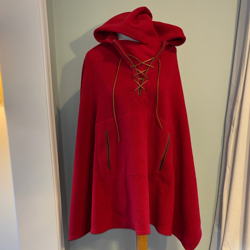 Vintage Lauren RL dry goods supply Hooded Cape poncho fleece kangaroo pocket L